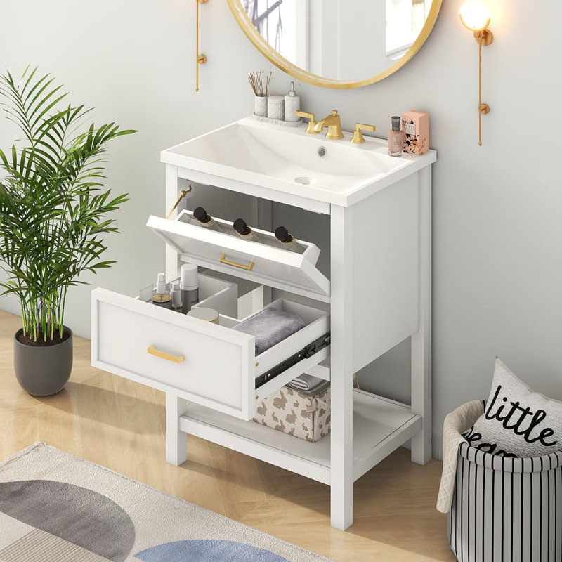 Meuble-lavabo de salle de bain moderne 24 po avec lavabo supérieur