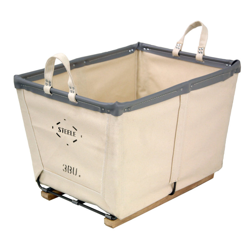 Laundry Basket with Handles, Grey Vinyl, Wood Runners
