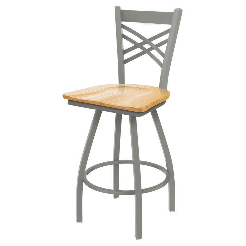 XL 820 Catalina Swivel Stool, Anodized Nickel, Natural Oak, Bar Stool (30” Seat Height)