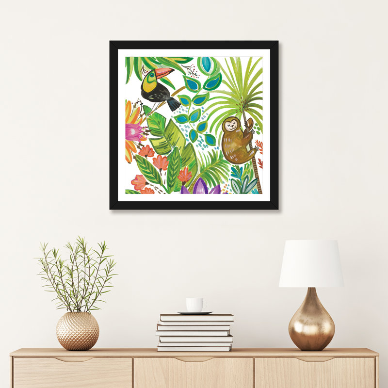 Art tropical encadré, H 24 po x l 24 po x P 1 po, Papier beaux-arts encadré noir