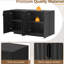 Buffet noir de salle à manger et de salon, 4 portes ondulées, espace de rangement généreux, tablettes réglables, structure noire avec une grande capacité pour la maison, pièce-889682165