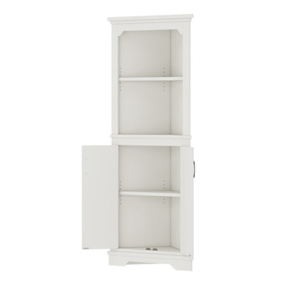 Tall Corner Cabinet with Doors for Living Room, Bathroom, Kitchen or Dining, White Storage Organizer