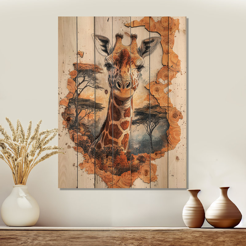 Girafe, doux géant d'Afrique, impression sur bois de girafe, sur bois de pin naturel, H 40 po x l 30 po x P 0,78 po