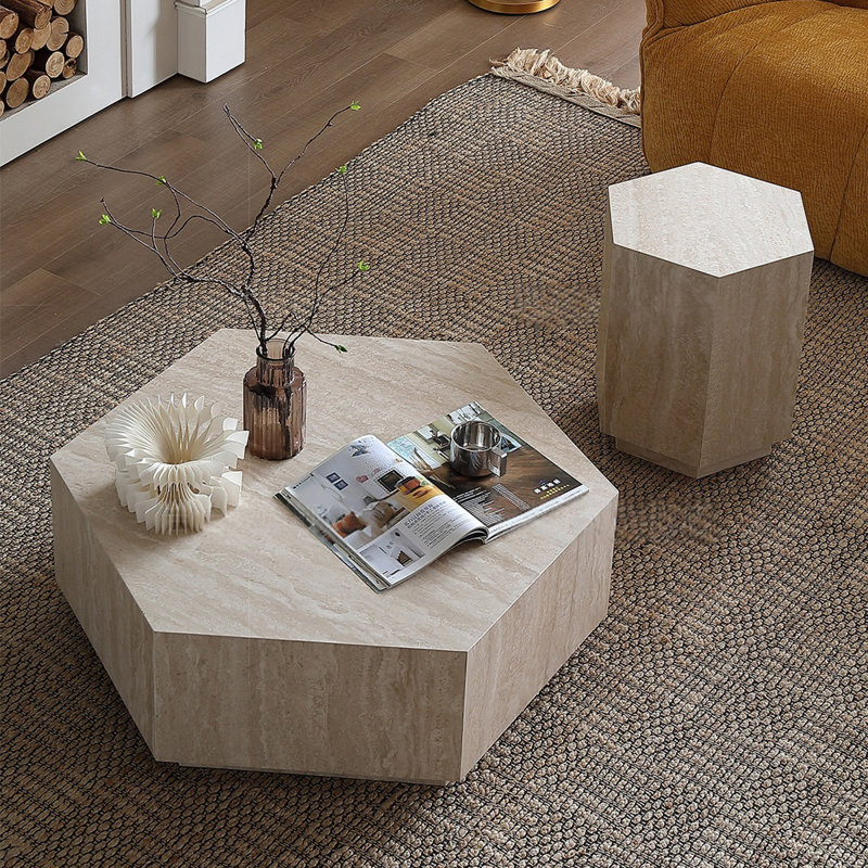 Table basse hexagonale en pierre frittée