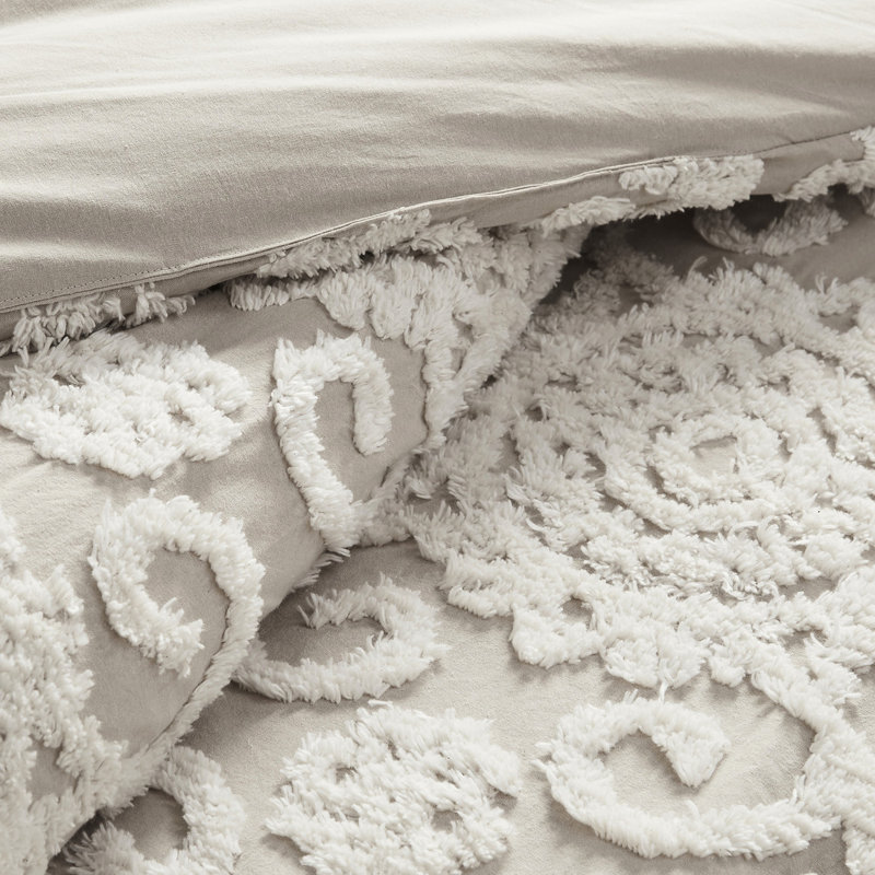 Édredon très grand taupe avec broderie en chenille délicate 100% coton et taupe, magnifique, Taupe