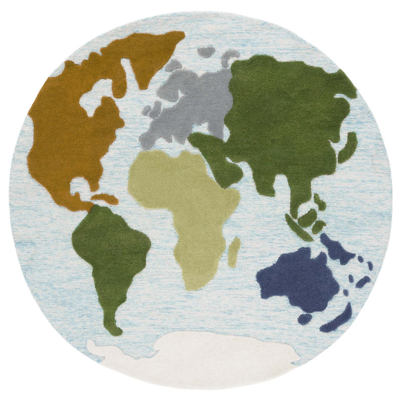 Darsie Stewart 300 Hand Tufted Wool/Cotton with Latex Rug in Gray/Green/Blue, Round 5'