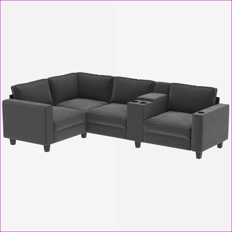 Sectional Sofas, L-Shaped 4-Seater 105.5' Corduroy Sofa with Storage, USB, Reversible Seats | Beige | Standard
