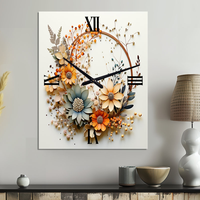 Horloge murale beige et orange, Petit rectangle