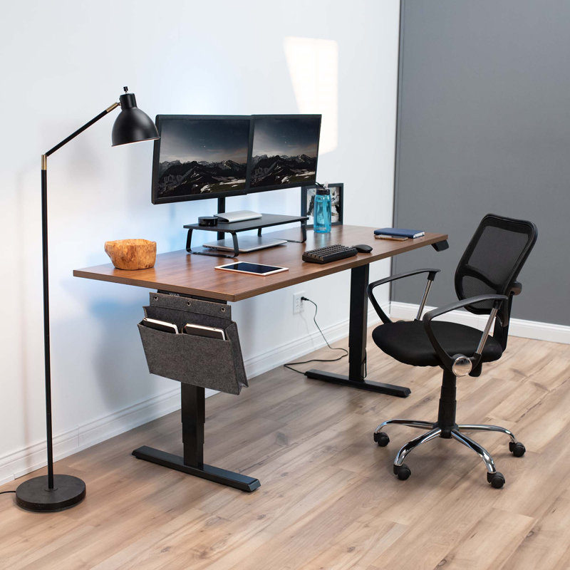 Sleek Modern Gray Felt & Steel Side Desk Storage Pocket