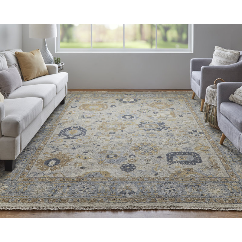 Corbitt Wool Oriental Area Rug in Blue, Rectangle 8'6" x 11'6"