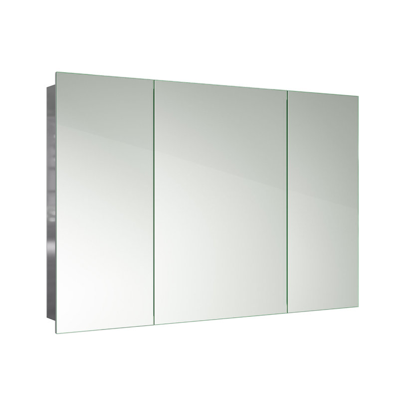 iBathUK Oslo Wall Mounted Stainless Steel Bathroom Mirror Cabinet Unit with 3 Doors and 5 Shelves in Silver, 600 x 900mm