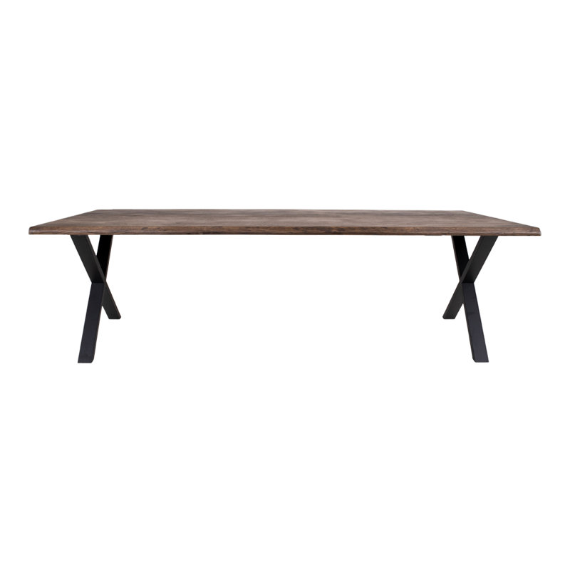 Elsass Oak Rectangular Wood Top Dining Table with Steel Base, Dark Brown