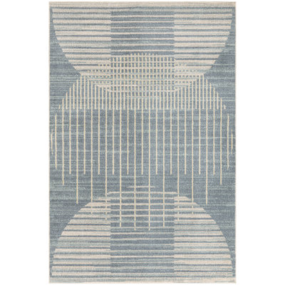 George Oliver Jeffs Machine Washable Blue Mid-Century Modern Indoor Rug