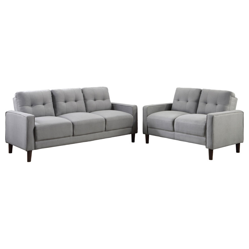 Ensemble de canapé capitonné 2 pièces Bowen, Tissu gris, 2 Pieces: Sofa, Loveseat  