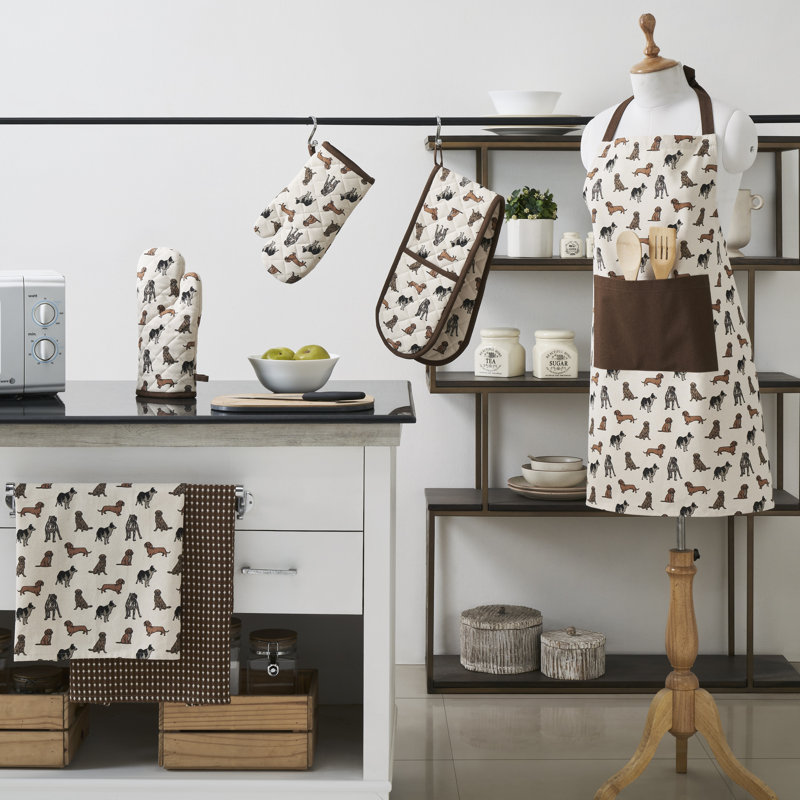 Cotton Chef Apron, Grey/Brown/Mustard