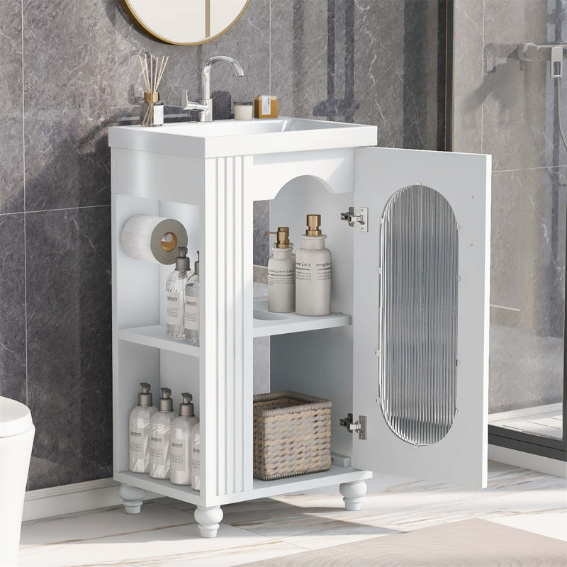 Meuble-lavabo de 20 po avec lavabo, meuble-lavabo avec tablette à deux niveaux, tablette réglable