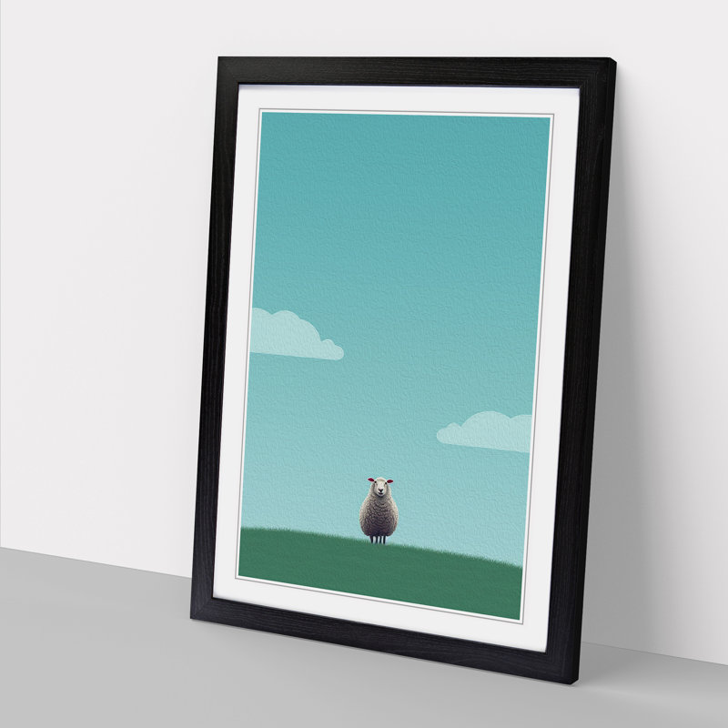 Sheep Minimalism - Framed Print, 34cm H x 25cm W x 2cm D, Black