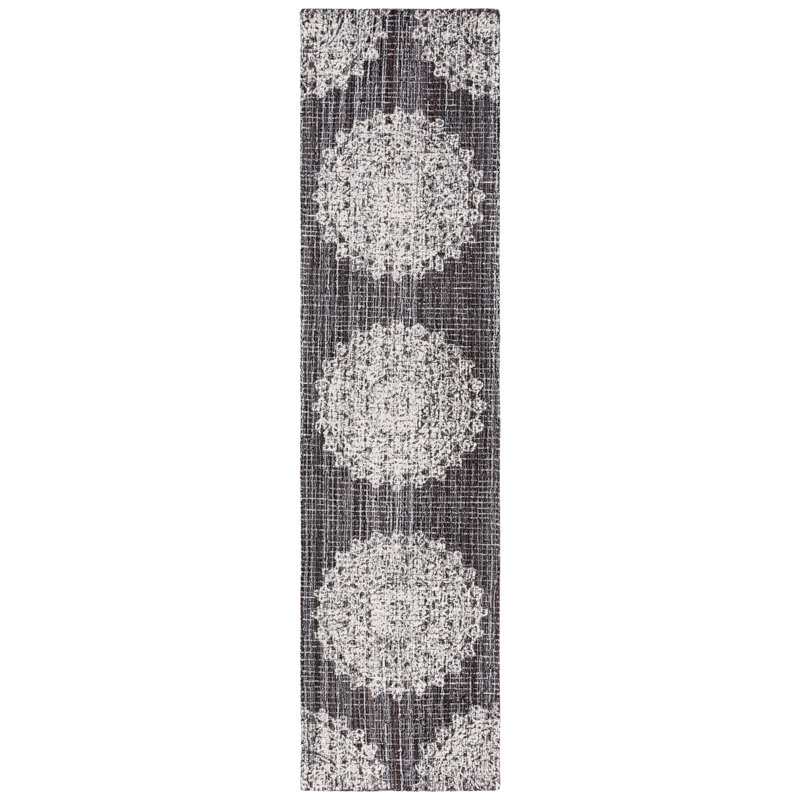 Ebony Hand Tufted Wool Cotton with Latex Moroccan Rug in Brown/Ivory, Runner 2'3" x 9'