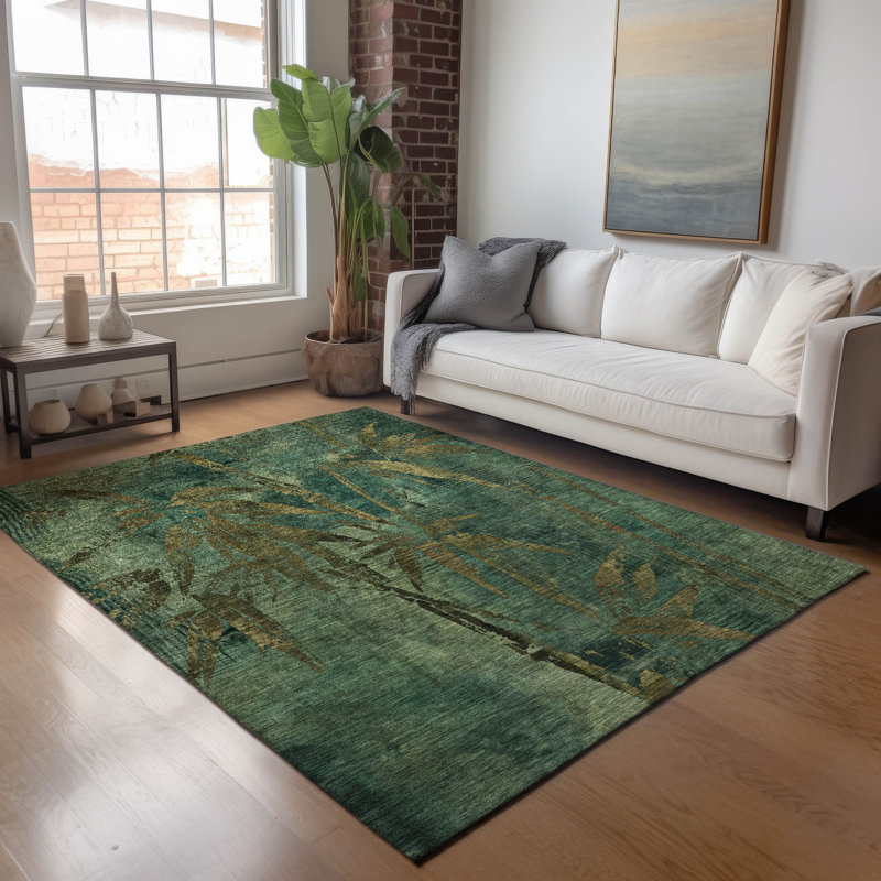 Machine Washable Indoor/Outdoor Lafferty ACN2222 Botanical Rug, Rectangle 3' x 5'