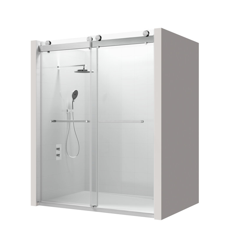 56 à 60 po X P 76 po Porte de douche coulissante double H, Nickel brossé