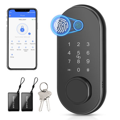 Smart Door Lock, APP Control Deadbolt Set, Fingerprint Unlock, Password, Key Fobs, Physical Keys. Auto-lock, Easy Install