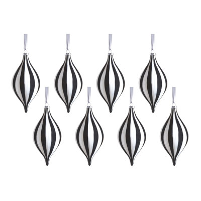 Monochrome Stripe 8-Piece Glass Ornament Set