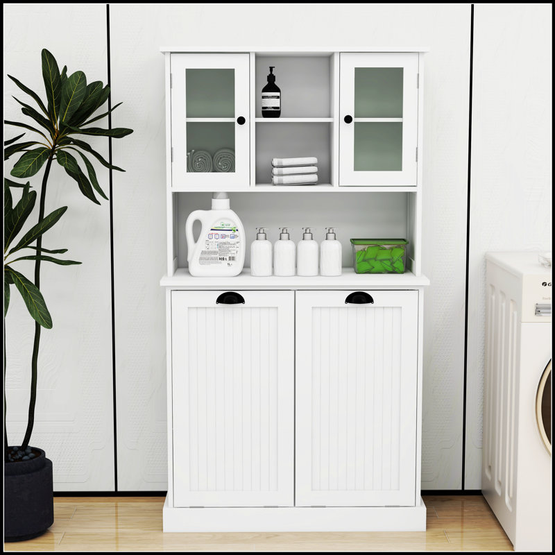 Grande armoire de salle de bain à deux compartiments inclinable et sale, parfaite pour le rangement organisé et l'esthétique moderne.