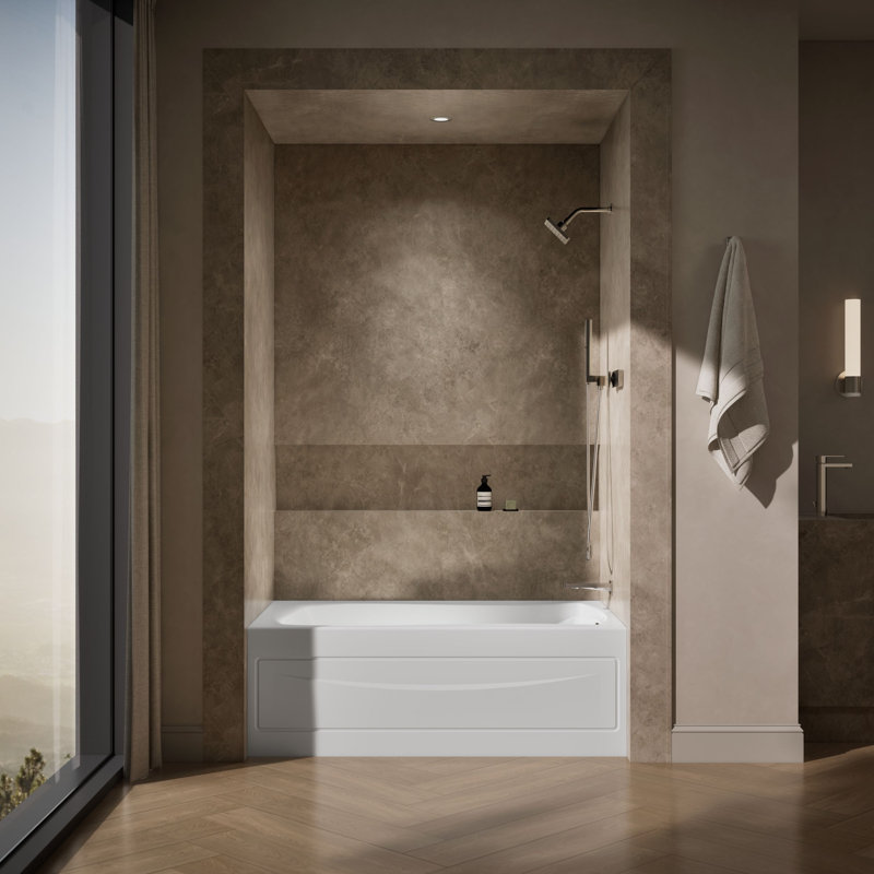 Mariposa 60" x 36" Alcove Soaking Acrylic Bathtub, White, Right
