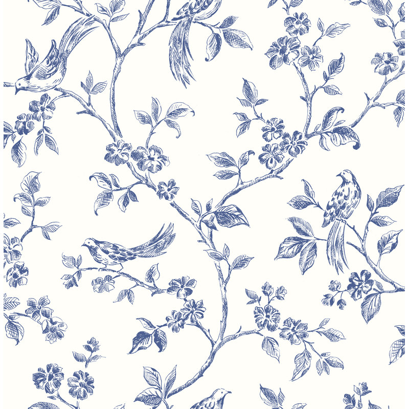 Krantz Ray Bird Trail 33' L x 20.5" W Smooth Wallpaper Roll, Navy