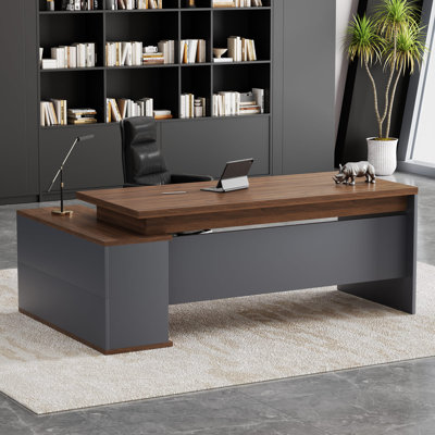 Bureau de direction luxueux et ergonomique avec design en L personnalisable et nombreuses solutions de rangement