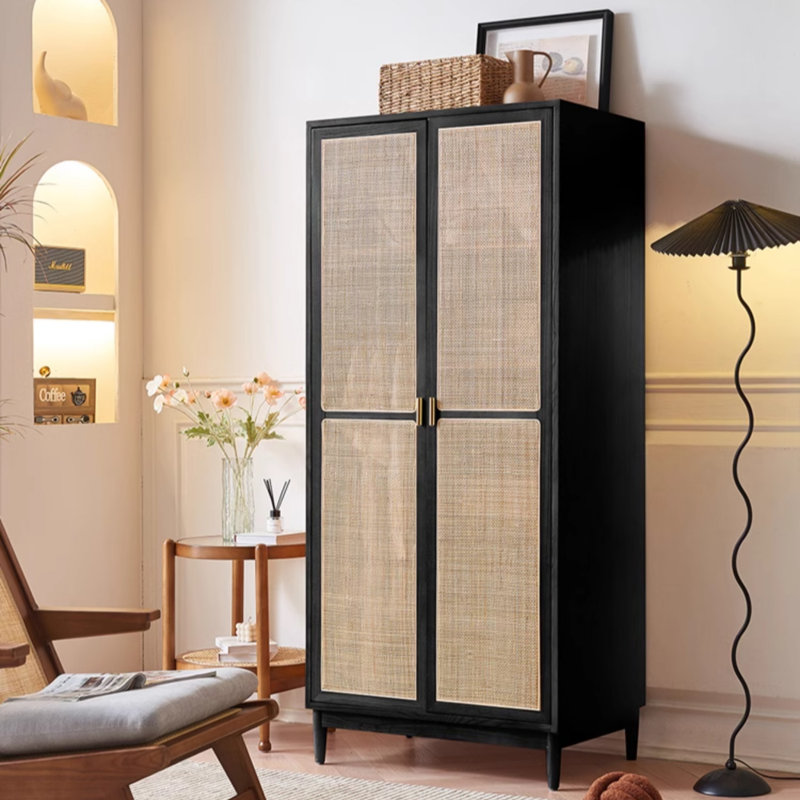 Armoire simple et rétro en bois massif, Noir, noir, noir, noir