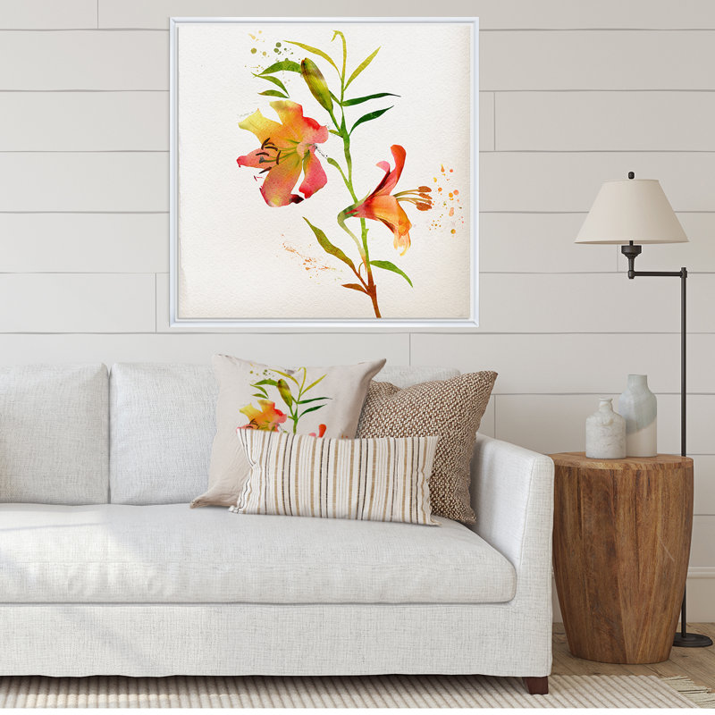 Illustration abstraite de fleurs de lys - sur, H 16 po x l 16 po x P 1 po, Toile encadrée flottée blanche