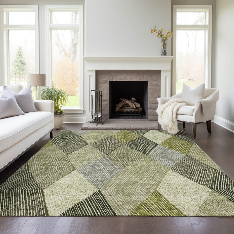 Olive Flat Woven Rectangular Synthetic Easy Care 8' x 10' Rug