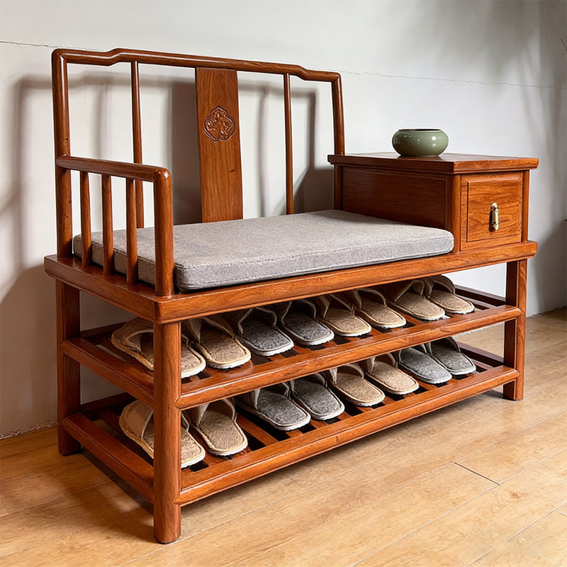 Chinese-style solid wood shoe bench