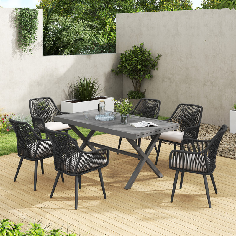 Ensemble repas d'extérieur 7 pièces avec table extensible 7 pièces