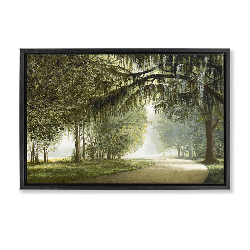 Toile d'arbre sur toile grise encadrée, conception par BRUCE NAWROCKE, H 21 po x l 31 po, Cadre flottant noir de jais