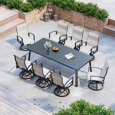 Ensemble repas pour 8 personnes avec fauteuils pivotants en tissu Sunbrella
