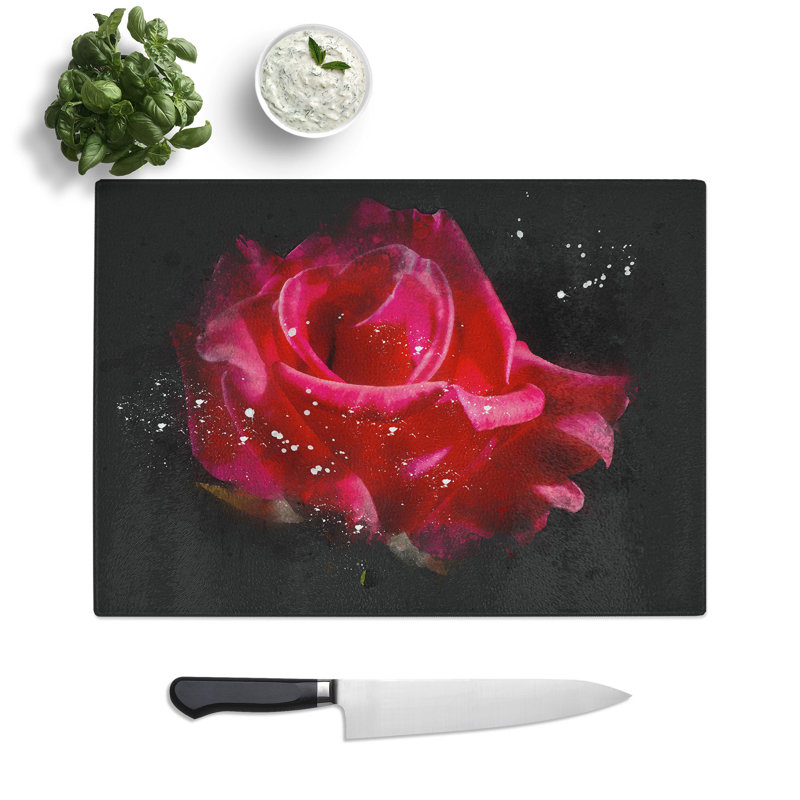 Rose Flower Vol.2 Paint Splash Chopping Board, 0.4cm H x 28.5cm W x 39cm L