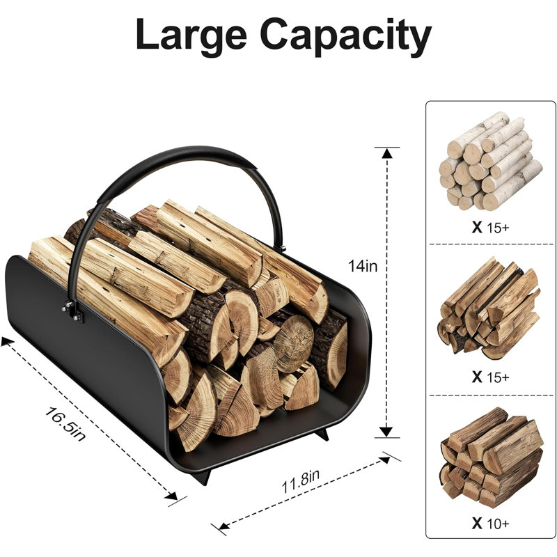 Panier à bois de chauffage avec poignées, support en bois pour foyer intérieur
