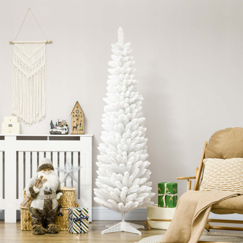 Arbre de Noël artificiel enneigé 6 pi, mince et réaliste avec base en plastique