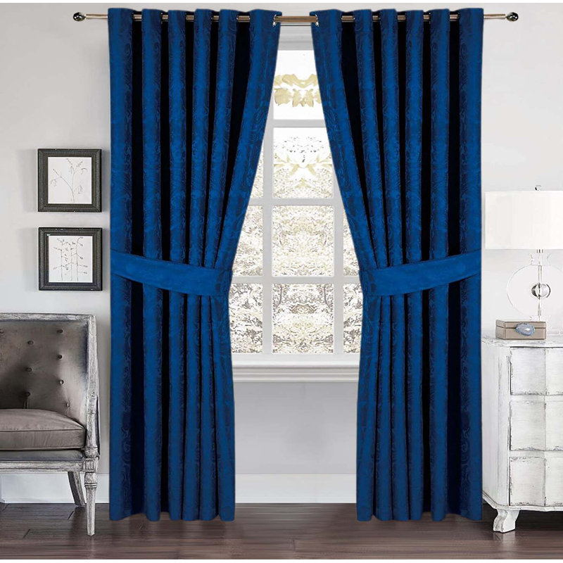Semi Sheer Curtain Pair, Royal Blue, 228 W x 183 D cm