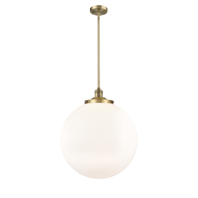 Luminaire suspendu simple à 1 lumière Frederick, Laiton brossé, Blanc mat