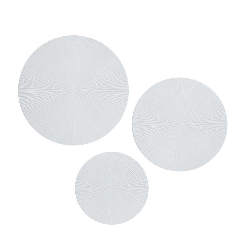 Black Wooden Carved Radial Plate Wall Decor Set, White