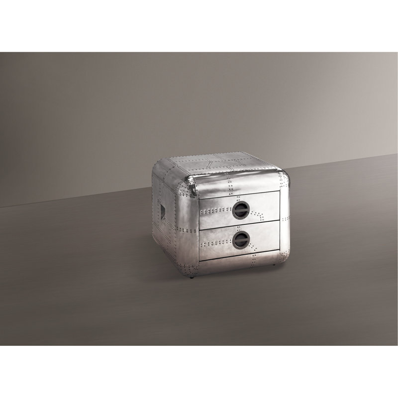 Table de bout en aluminium avec deux tiroirs - Pratique et attrayante 2 po argentée pour rehausser le décor de votre salon