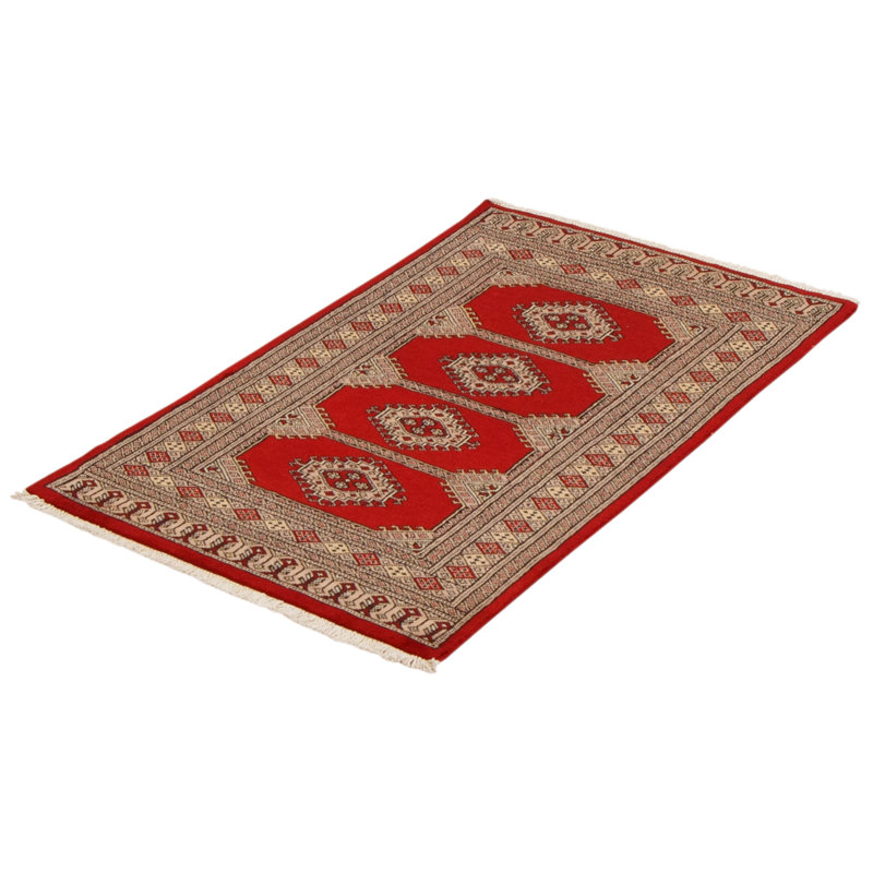 Tapis rouge en laine noué à la main de conception unique 2 pi 7 po x 4 pi 1 po New Age Montarious