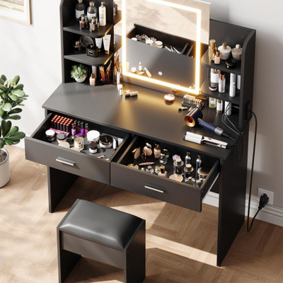 Table de maquillage avec miroir et lumières DEL