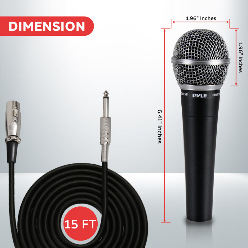 Microphone dynamique professionnel Pyle - paquet de 2 micros portatifs unidirectionnels avec filtre anti-pop intégré, sortie de signal élevée, 15 pi Câble audio XLR, idéal pour les performances de scène, de karaoké et de studio
