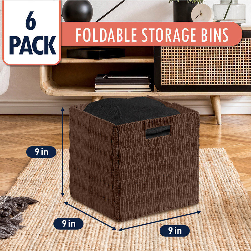 Ensemble de 6 paniers-cubes en osier, H 9 po x l 9 po x P 9 po, Brun