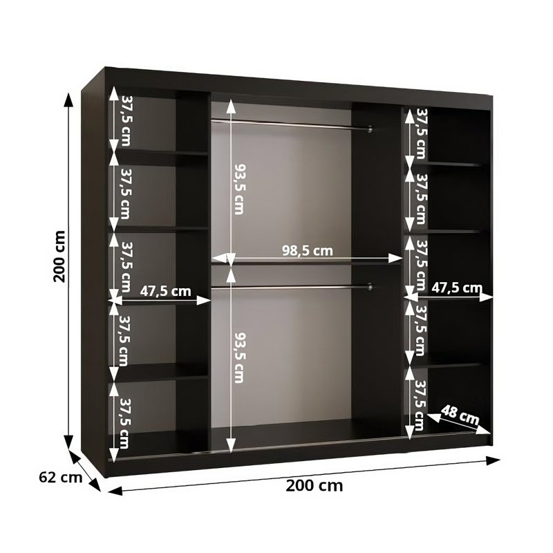 Maxxine 2 Door Manufactured Wood Wardrobe, 200cm H x 200cm W x 62cm D