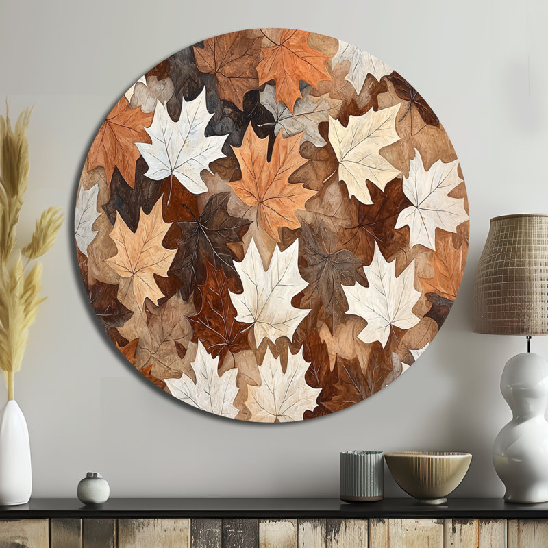 Fallen Leaves Canada - art mural rond en métal botanique, feuilles et feuillage, H 16 po x l 16 po